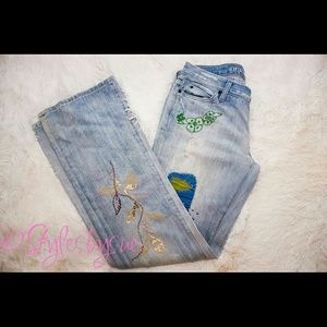 GUESS  Distressed  Embroidered Jeans